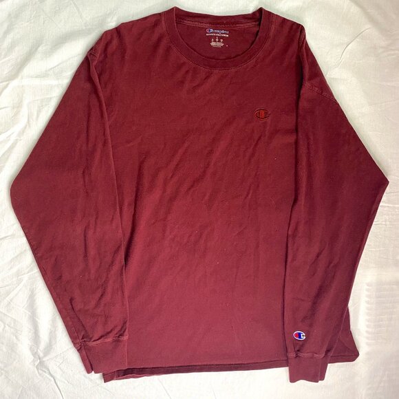 Red Champion Standard Fit Long-Sleeve  T-shirt crew neckline - Picture 1 of 7